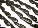 Buffalo Horn Leaf 33x12x5mm Black half or 1strand beads (aprx.15inch/36cm)
