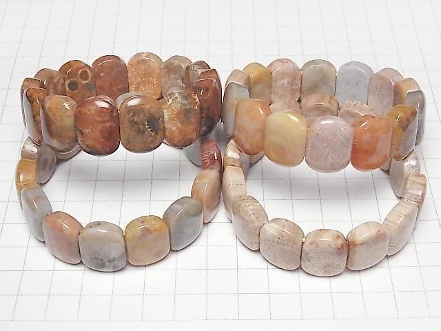 [Video]Fossil Coral 2-Hole Oval 20x15mm 1strand (Bangle Bracelet)