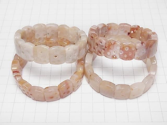 [Video] Pink Coral Agate 2-Hole Oval 17x14mm 1strand (Bangle Bracelet)
