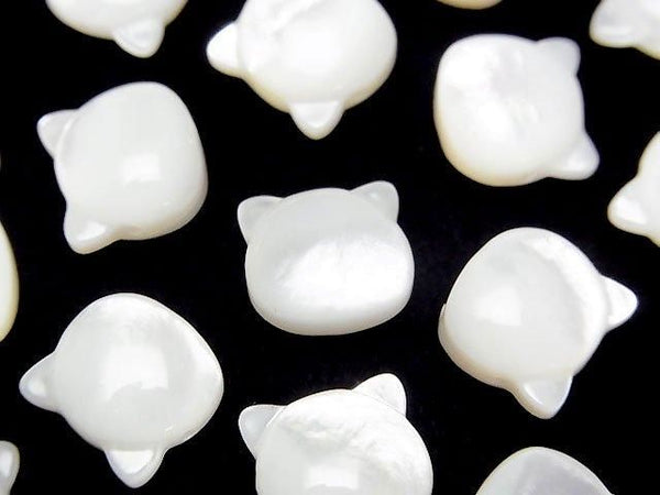 [Video] White Shell (Silver-lip Oyster) AAA Cat Motif 10x9.5mm [Horizontal hole] 1pc
