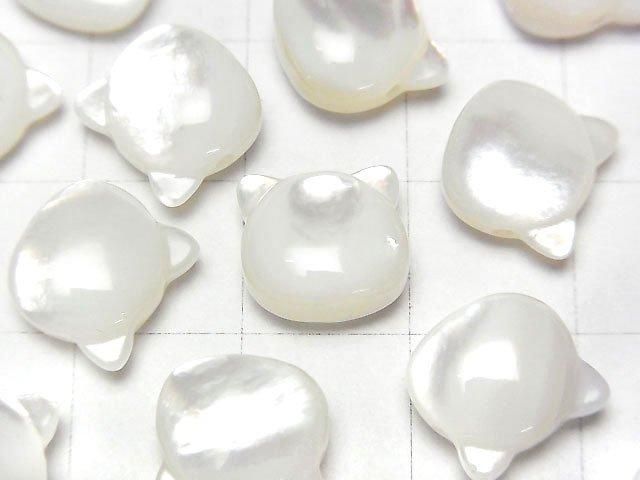 [Video] White Shell (Silver-lip Oyster) AAA Cat motif 10x9.5mm [Horizontal hole] 1pc