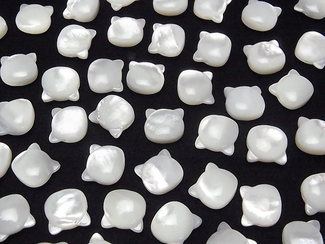 [Video] White Shell (Silver-lip Oyster) AAA Cat Motif 10x9.5mm [Horizontal Hole] 1pc