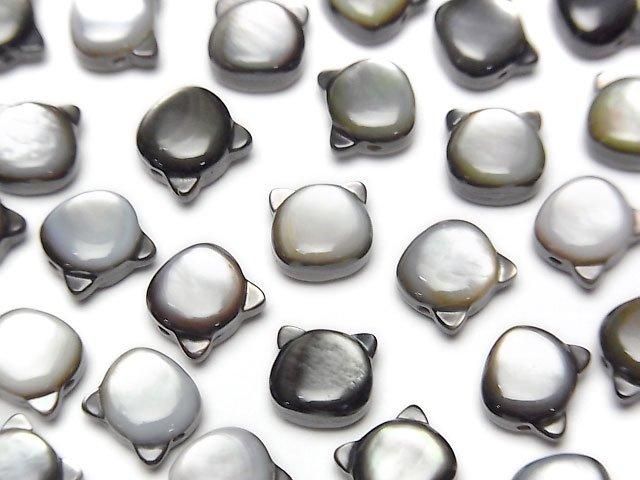 [Video] Black Shell (Black-lip Oyster) AAA Cat Motif 7x6.5mm [Horizontal Hole] 1pc