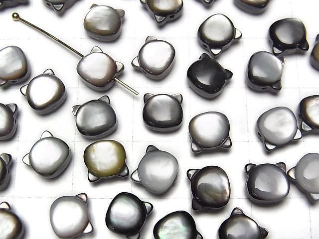 [Video] Black Shell (Black-lip Oyster) AAA Cat Motif 7x6.5mm [Horizontal hole] 1pc