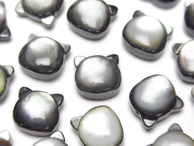 [Video] Black Shell (Black-lip Oyster) AAA Cat Motif 10x9.5mm [Horizontal Hole] 1pc
