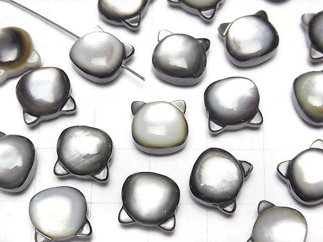 [Video] Black Shell (Black-lip Oyster) AAA Cat Motif 10x9.5mm [Horizontal Hole] 1pc