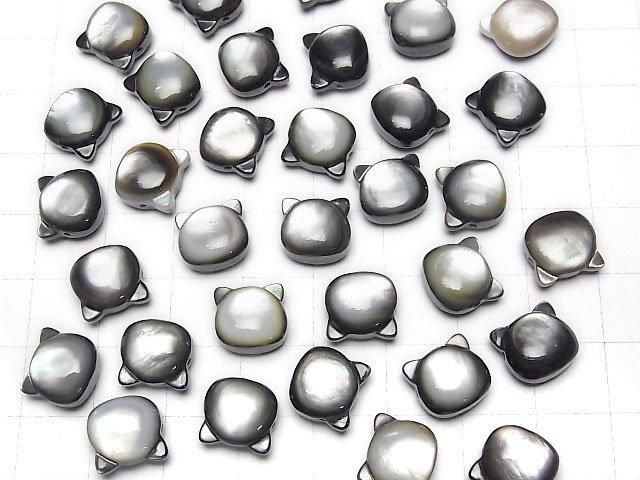 [Video] Black Shell (Black-lip Oyster) AAA Cat Motif 10x9.5mm [Horizontal Hole] 1pc