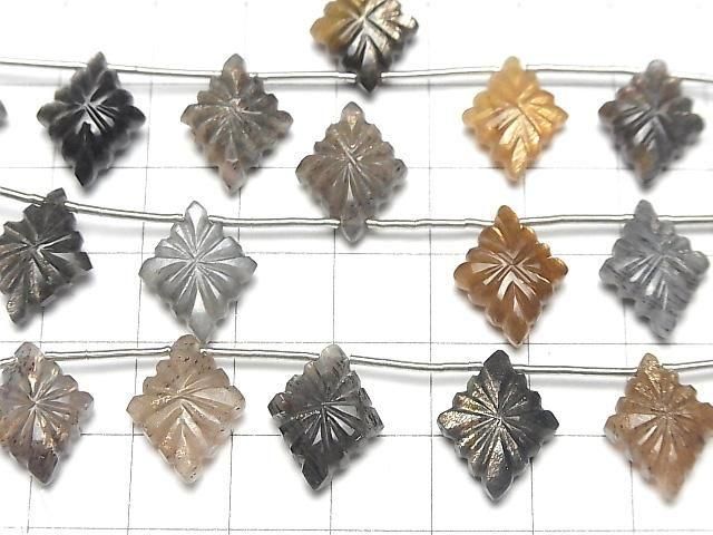 [Video]High Quality Silver & Golden Sheen Multi-color Moonstone AA++ Rosette Carving 16x12mm 1strand (6pcs)
