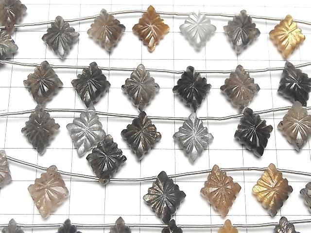 [Video]High Quality Silver & Golden Sheen Multi-color Moonstone AA++ Rosette Carving 16x12mm 1strand (6pcs)