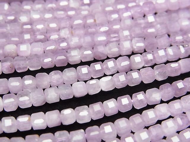 [Video]High Quality! Kunzite AA++ Cube Shape 3x3x3mm half or 1strand beads (aprx.15inch/37cm)