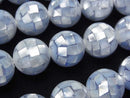 Mosaic Shell Blue Round 14mm 1/4 or 1strand beads (aprx.15inch/37cm)