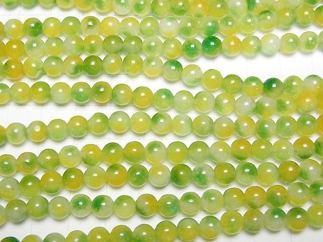 [Video] Yellow x Green Jade Round 6mm 1strand beads (aprx.15inch/36cm)