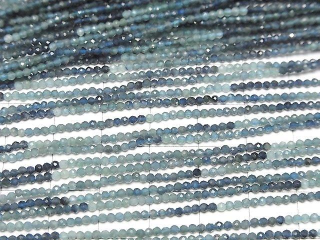 [Video]High Quality! Indigolite Tourmaline AA++ Faceted Round 1.8mm Color Gradation 1strand beads (aprx.12inch/30cm)
