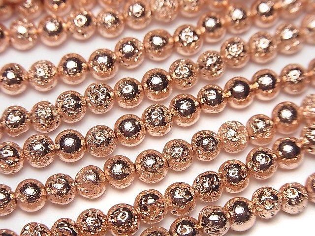 Lava Round 4mm Pink Gold Color Coated 1strand beads (aprx.15inch/36cm)