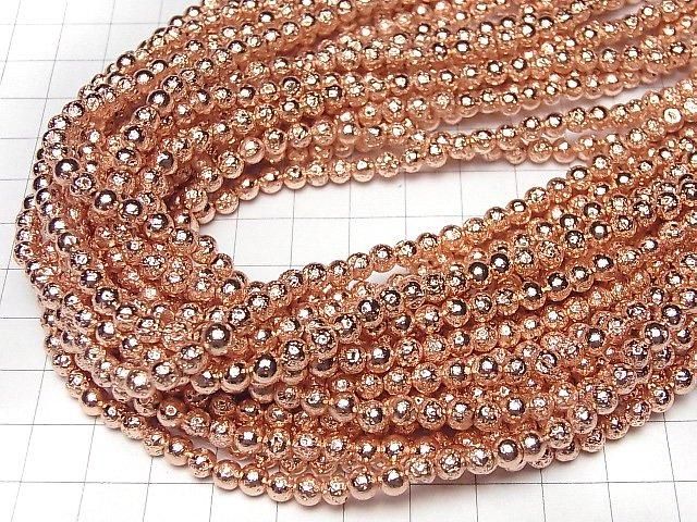 Lava Round 4mm Pink Gold Color Coated 1strand beads (aprx.15inch/36cm)