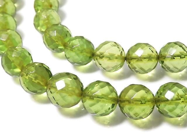 [Video][One of a kind] Green Amber AAA- Faceted Round 7.5mm Necklace NO.6