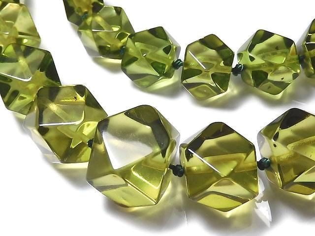 [Video][One of a kind] Green Amber AAA- Faceted Round 7.5-12.5mm Necklace NO.10