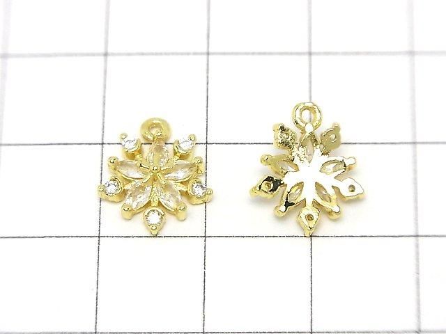 Metal parts Snow crystal (snowflake) charm 13x11mm gold color (with CZ) 2pcs