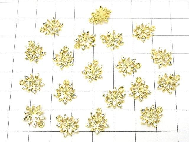 Metal parts Snow crystal (snowflake) charm 13x11mm gold color (with CZ) 2pcs