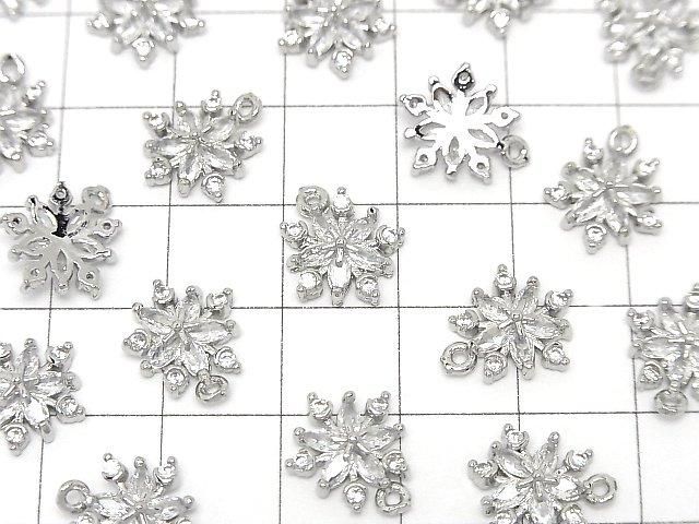 Metal parts Snow crystal charm 13x11mm Silver color (with CZ) 2pcs