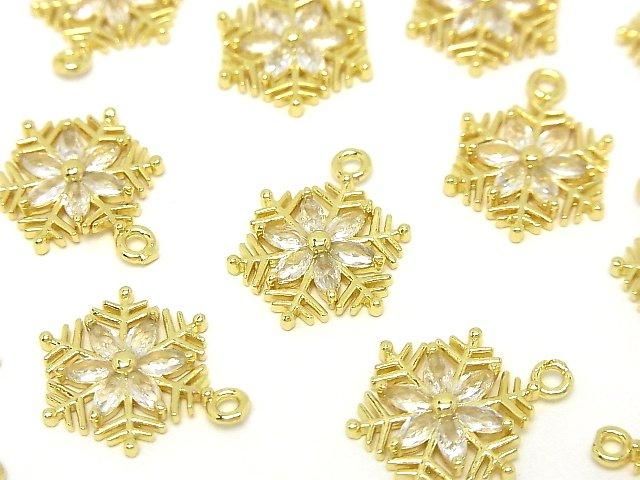 Metal parts Snow crystal (snowflake) charm 21x15mm gold color (with CZ) 1pc