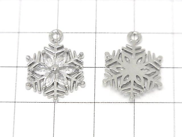 Metal parts Snow crystal charm 21x15mm Silver color (with CZ) 1pc