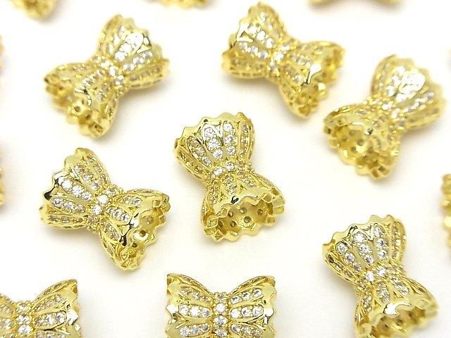 Metal parts Ribbon Rondelle (Tube) 12x10x10mm Gold color (with CZ) 1pc