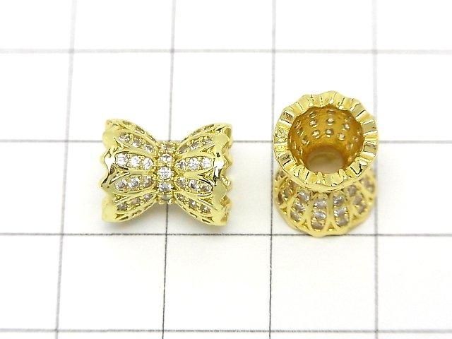 Metal parts Ribbon Rondelle (Tube) 12x10x10mm Gold color (with CZ) 1pc