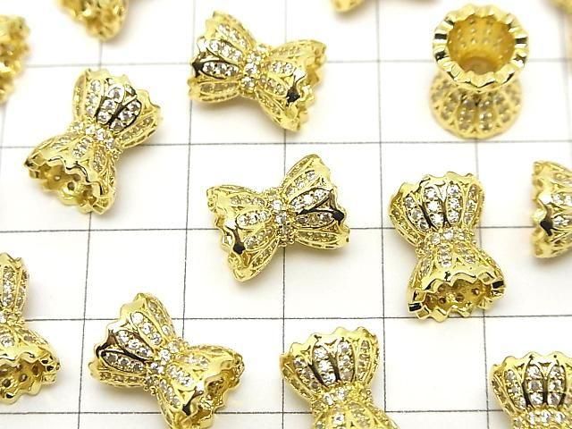 Metal parts Ribbon Rondelle (Tube) 12x10x10mm Gold color (with CZ) 1pc