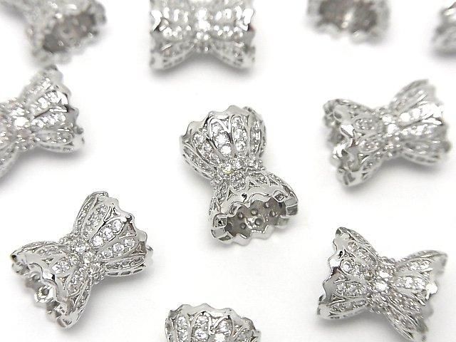 Metal parts Ribbon Rondelle (Tube) 12x10x10mm Silver color (with CZ) 1pc