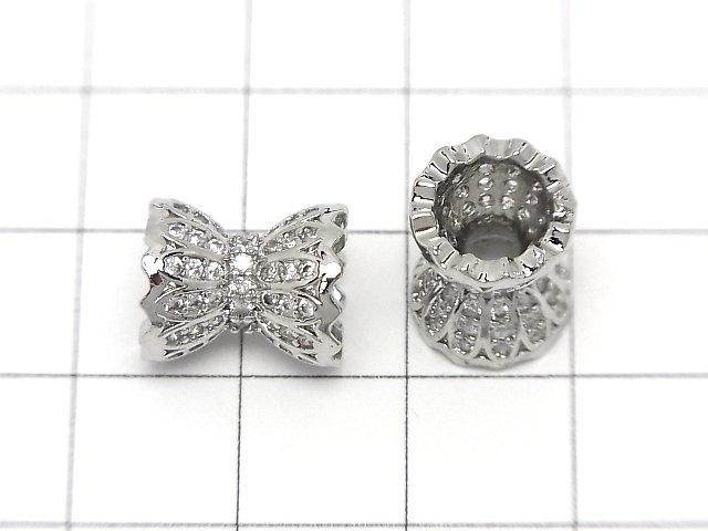 Metal parts Ribbon Rondelle (Tube) 12x10x10mm Silver color (with CZ) 1pc