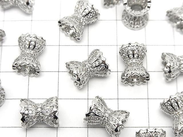 Metal parts Ribbon Rondelle (Tube) 12x10x10mm Silver color (with CZ) 1pc