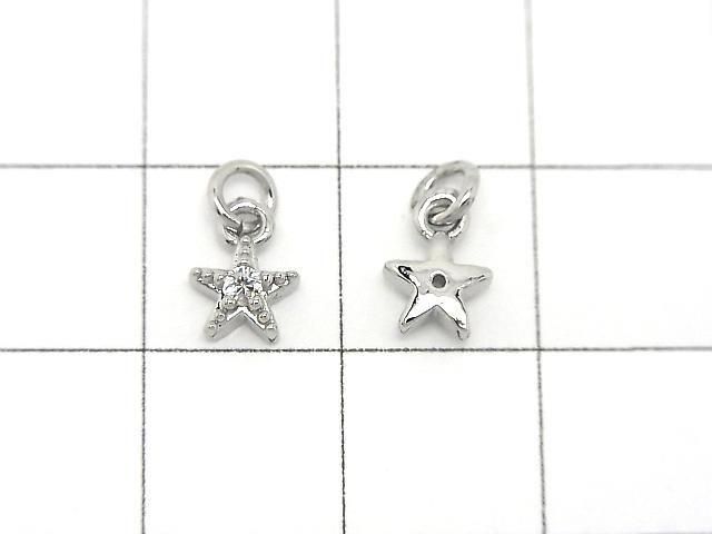 Metal parts Star motif charm 5.5x5.5mm Silver color (with CZ) 3pcs