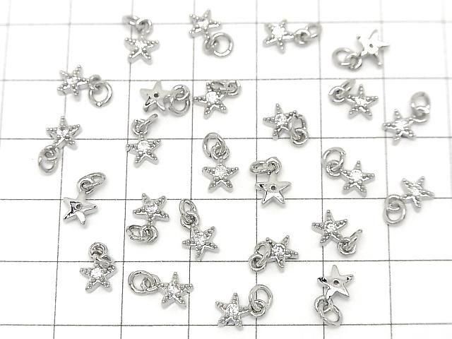 Metal parts Star motif charm 5.5x5.5mm Silver color (with CZ) 3pcs
