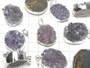 [Video] Druzy Amethyst Pendant Silver color 1pc
