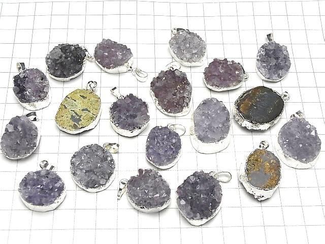 [Video] Druzy Amethyst Pendant Silver color 1pc