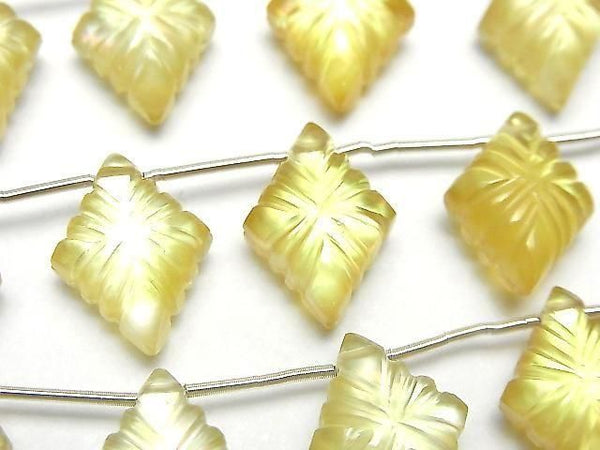 [Video] White Shell x Lemon Quartz AAA - Lozenge Carving 1 strand (6 pieces)