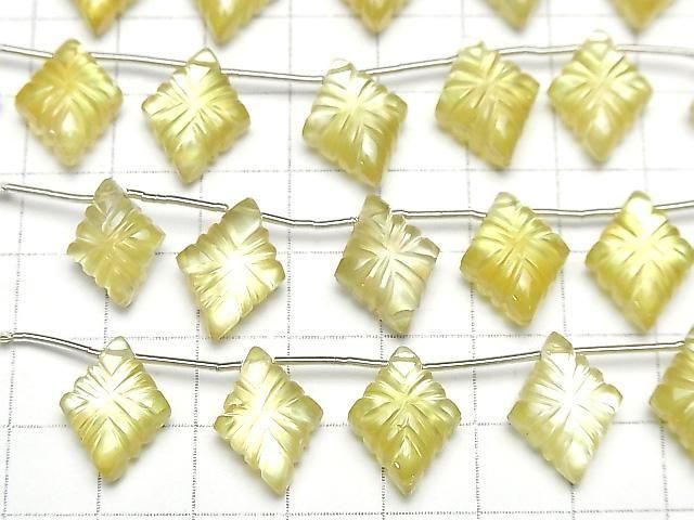 [Video] White Shell x Lemon Quartz AAA - Lozenge Carving 1 strand (6 pieces)