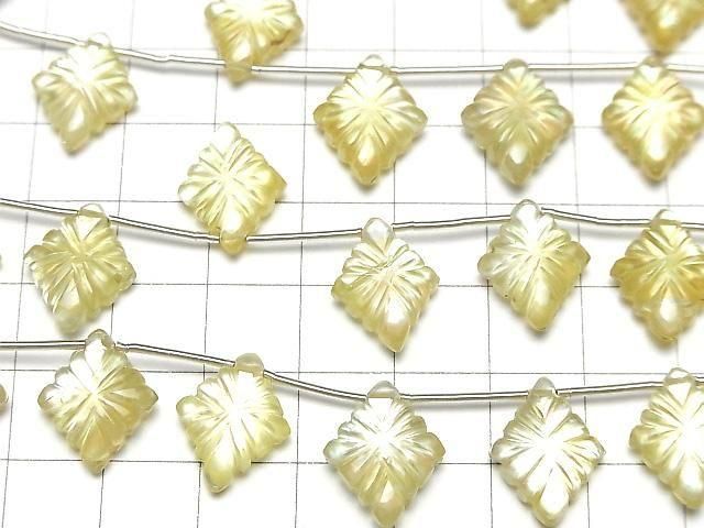 [Video] White Shell x Lemon Quartz AAA- Rosette Carving 1strand (6pcs)