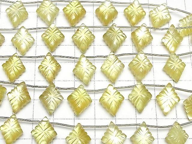 [Video] White Shell x Lemon Quartz AAA - Lozenge Carving 1 strand (6 pieces)