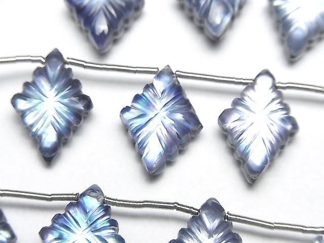 [Video] Lapislazuli x White Shell x Crystal AAA - Lozenge Carving 1 strand (6 pieces)