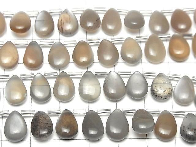 [Video]High Quality Brown-Gray Moonstone AA++ Pear shape (Smooth) 12x8mm half or 1strand (18pcs)