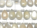 [Video]High Quality White-Gray Moonstone AA++ Pear shape (Smooth) 12x8mm 1strand (18pcs)