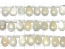[Video]High Quality White-Gray Moonstone AA++ Pear shape (Smooth) 12x8mm 1strand (18pcs)