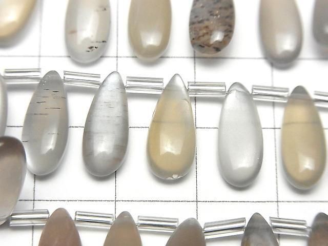 [Video]High Quality Brown-Gray Moonstone AA++ Pear shape (Smooth) 14x6mm half or 1strand (18pcs)