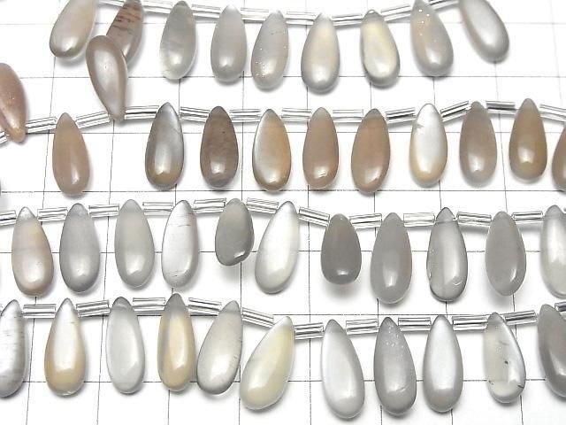 [Video]High Quality Brown-Gray Moonstone AA++ Pear shape (Smooth) 14x6mm half or 1strand (18pcs)