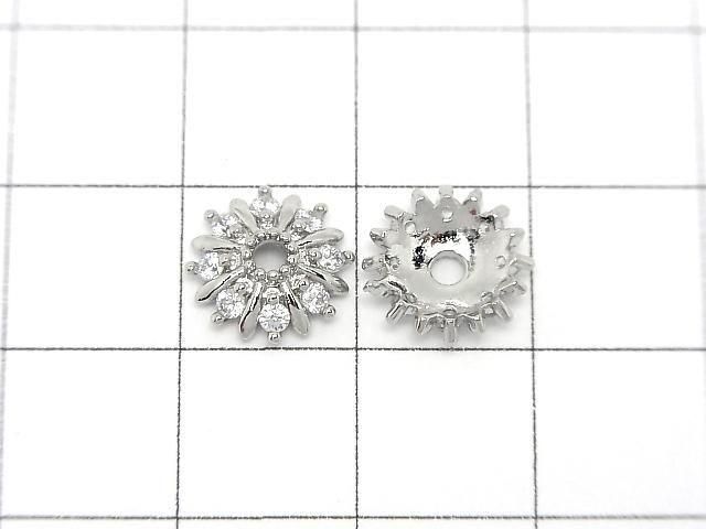 Metal parts Bead cap 10x10x3mm Silver color (with CZ) 4pcs