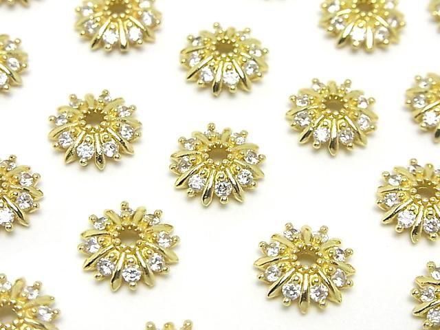 Metal parts Bead cap 11.5x11.5x3.5mm Gold color (with CZ) 4pcs