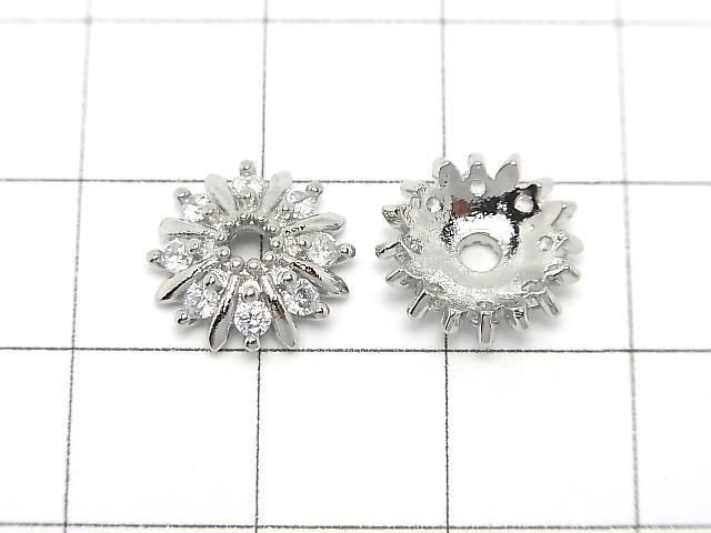 Metal parts Bead cap 11.5x11.5x3.5mm Silver color (with CZ) 4pcs