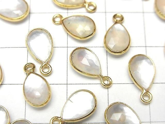 [Video] White Shell x Crystal AAA Bezel Setting Faceted Pear Shape 10x7mm 18KGP 2pcs
